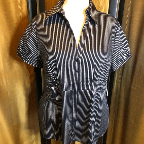 Apt.9 Pin Strip Silver & Black Shiny Button Down Blouse - Picture 1 of 9